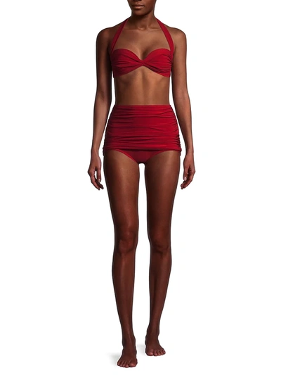 Shop Norma Kamali Women's Bill Ruched Halter Bikini Top In Red