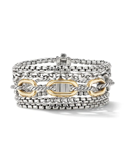 Shop David Yurman Women's Multi-row Chain Bracelet With 18k Yellow Gold In Silver