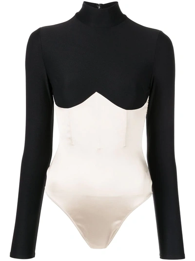 Fleur Du Mal Mock Neck Long Sleeve Bodysuit In Schwarz