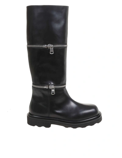 Shop Marni Boots In Calf Leather With Zippers In Black