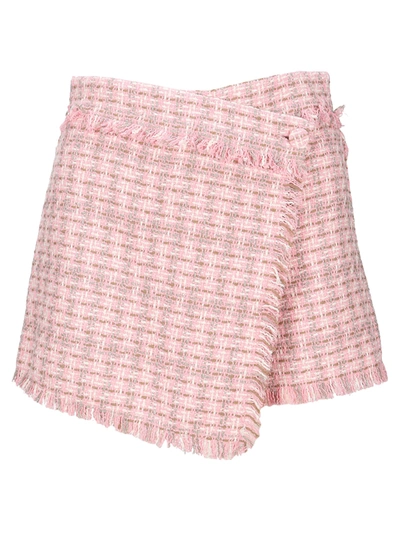Shop Msgm Tweed Shorts In Pink