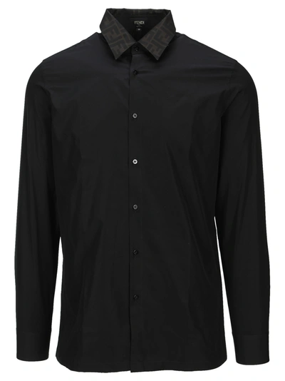 Shop Fendi Contrasting Collar Shirt In Black