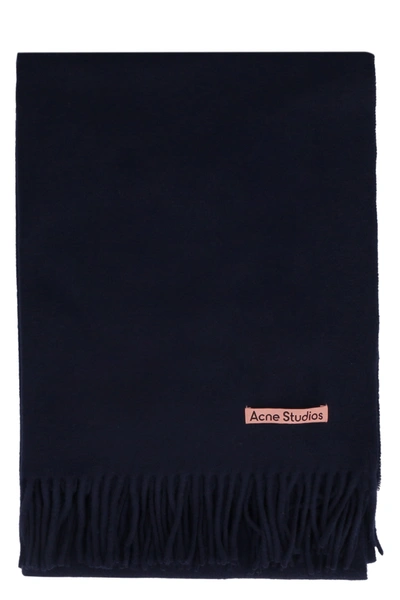 Shop Acne Studios Wool Scarf With Fringes In Blue