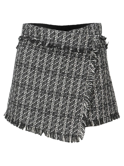 Shop Msgm Tweed Shorts In Grey