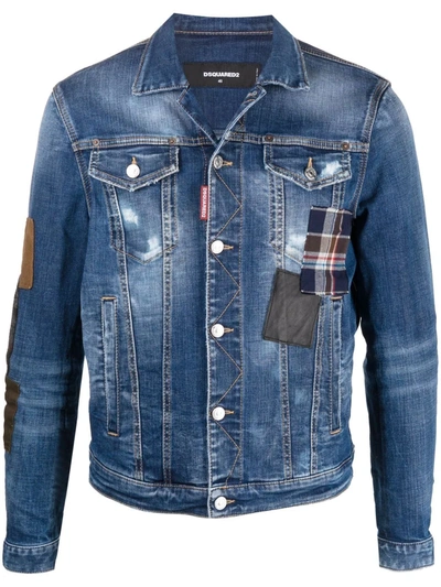 Shop Dsquared2 Check-print Denim Jacket In Blau