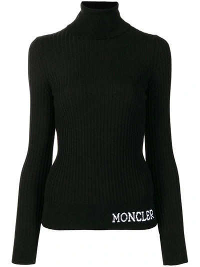 Shop Moncler Intarsia-knit Long-sleeve Top In Schwarz