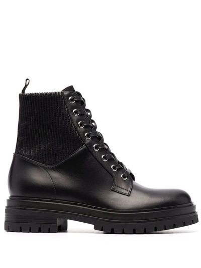 Shop Gianvito Rossi Martis 20 Ribbed-detail Combat Boots In Schwarz
