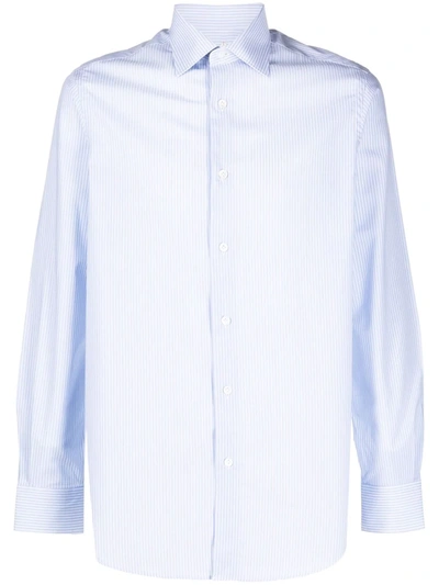 Shop Pal Zileri Striped Long-sleeved Cotton Shirt In Blau