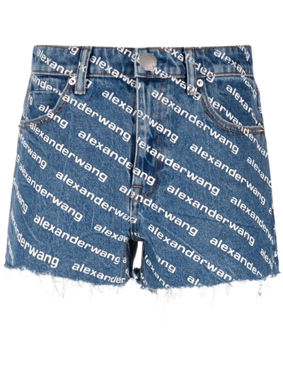 Shop Alexander Wang T Logo-print Denim Shorts In Blau