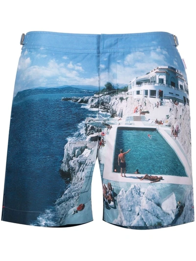 Shop Orlebar Brown Bulldog Roc Pool-print Swim Shorts In Blau