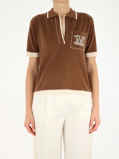 Shop Max Mara Sweater With Collar And Monogram In Brown