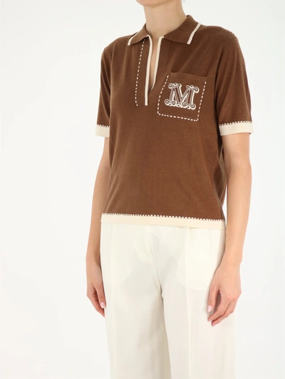 Shop Max Mara Sweater With Collar And Monogram In Brown