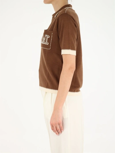 Shop Max Mara Sweater With Collar And Monogram In Brown