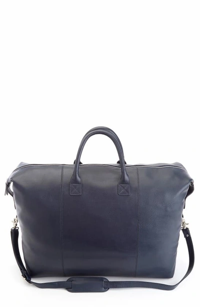 Shop Royce New York Weekender Leather Duffle Bag In Navy Blue