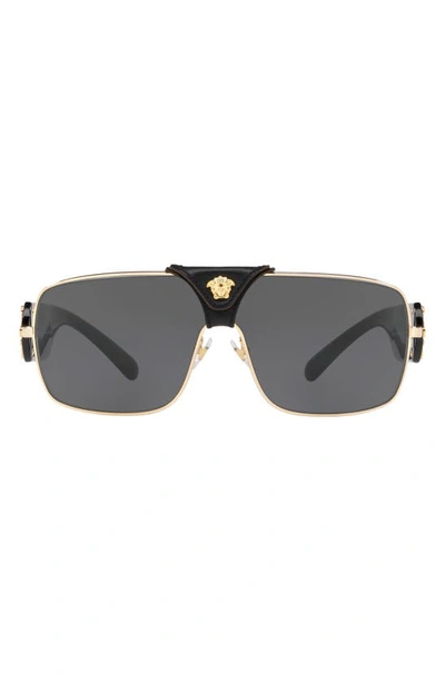 Shop Versace 145mm Mirrored Shield Sunglasses In Black/ Gold Solid
