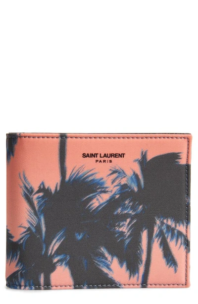Shop Saint Laurent Palm Tree Print Bifold Wallet In Orange