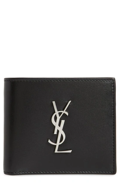 Shop Saint Laurent Cassandra Leather Bifold Wallet In Black