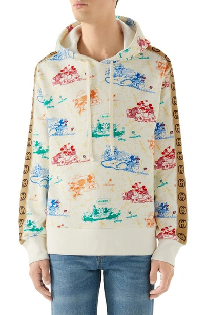 Shop Gucci X Disney Print Hooded Sweatshirt In Ivory