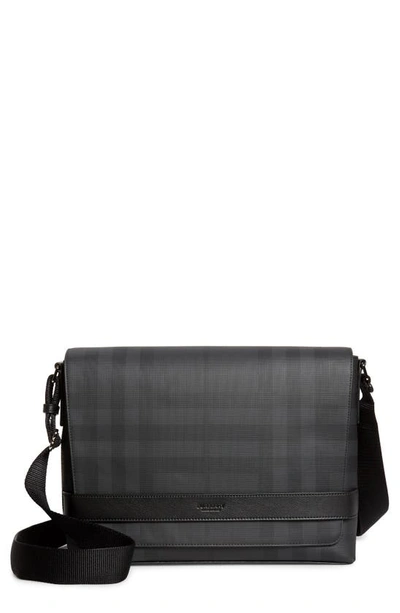 Shop Burberry Check Messenger Bag In Dark Charcoal