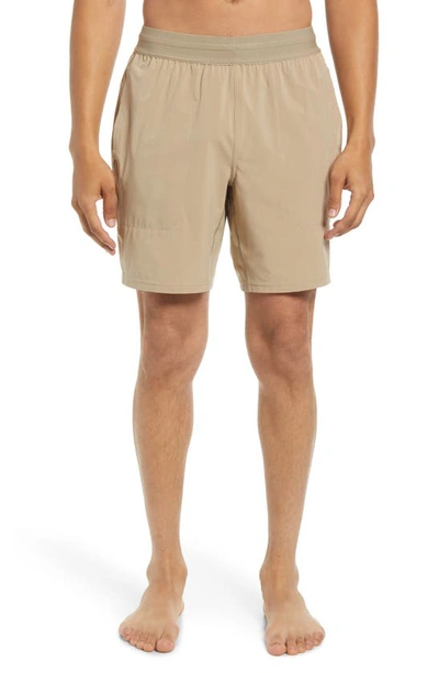 Shop Nike Dri-fit Flex Pocket Yoga Shorts In Khaki/ Black