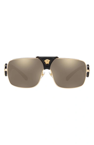 Shop Versace 145mm Mirrored Shield Sunglasses In Gold/ Light Brown Gold Mirror