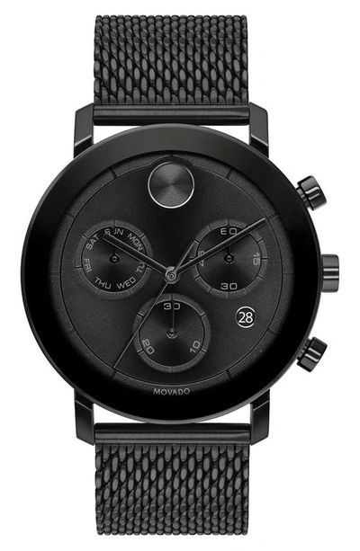 Shop Movado Bold Evolution Chronograph Mesh Strap Watch, 42mm In Black Dial