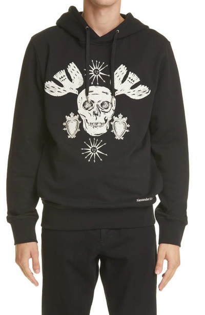 Shop Alexander Mcqueen Papercut Skull Embroidered Cotton Hoodie In Deep Black