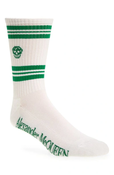 Shop Alexander Mcqueen Stripe Skull Socks In Off White/ Green