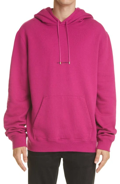 Shop Saint Laurent Rive Gauche Logo Cotton Hoodie In Pink