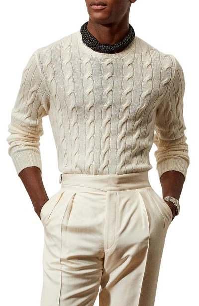 Shop Ralph Lauren Cable Knit Cashmere Sweater In Classic Cream