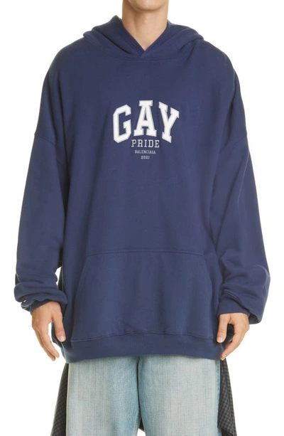 Shop Balenciaga Gay Pride 2021 Oversize Hoodie In Navy