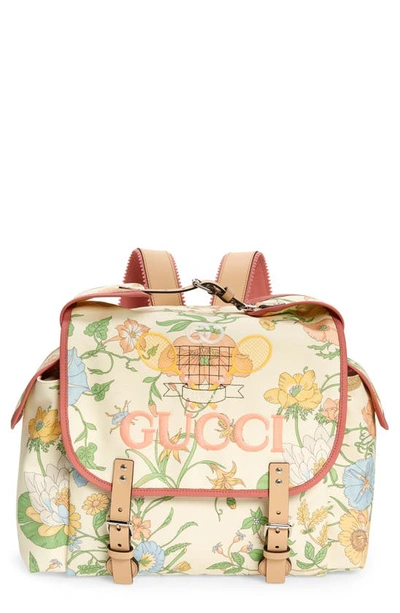 Shop Gucci Logo Floral Print Backpack In Ivory Multi