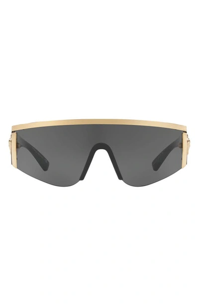 Shop Versace Tribute 147mm Shield Sunglasses In Gold Solid