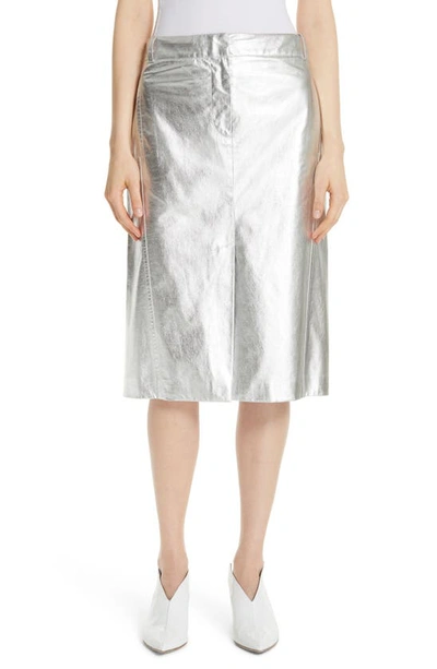 Shop Tibi Tech Faux Leather Trouser Skirt In Silver