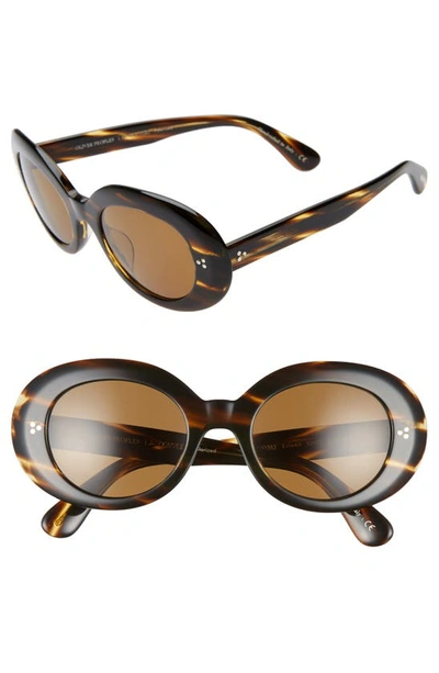 Shop Oliver Peoples Erissa 52mm Round Sunglasses In Havana/ Dark Brown