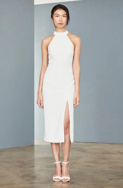 Shop Amsale Sheer Back Faille Sheath Dress In Ivory