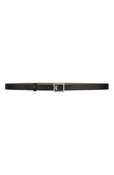 Shop Givenchy Gv3 Crystal Buckle Skinny Calfskin Belt In Black/ Strass
