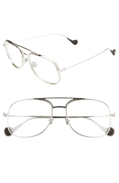 Shop Moncler 57mm Optical Glasses In Shiny Palladium/ Clear
