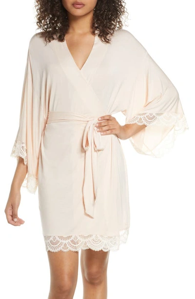 Shop Eberjey Mariana Lace Trim Jersey Knit Robe In Blush