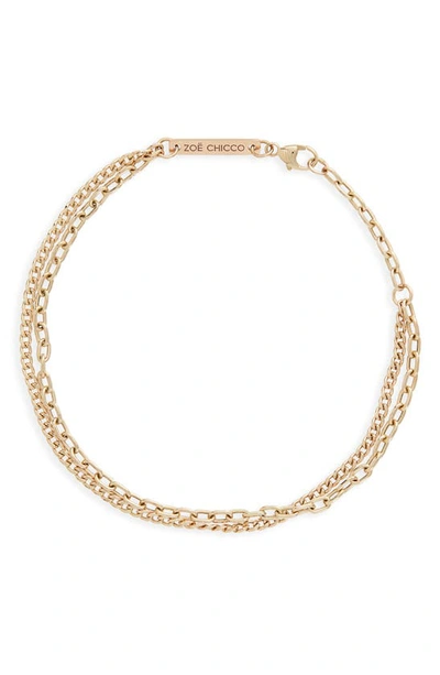 Shop Zoë Chicco Double Chain Bracelet In Yellow Gold