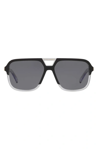 Shop Dolce & Gabbana 58mm Polarized Square Sunglasses In Matte Black/ Grey