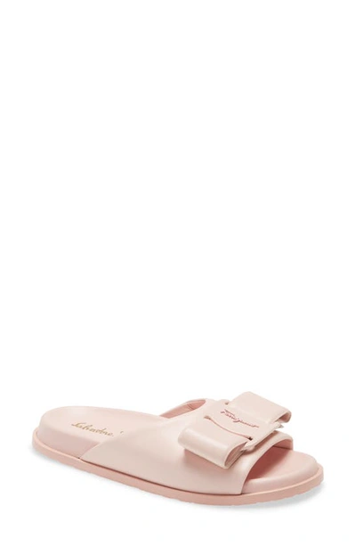 Shop Ferragamo Virgil Bow Slide Sandal In Nylund Pink