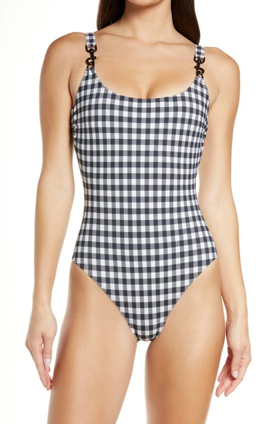 Tory Burch Gingham Clip Tank One-piece Swimsuit In Black / New Ivory  Gingham | ModeSens