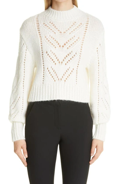 Shop Red Valentino Openwork Mock Neck Sweater In E01 Ecru