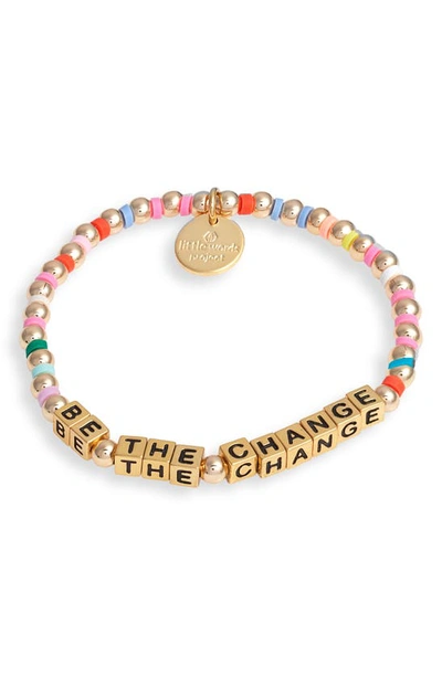 Shop Little Words Project Be The Change Beaded Stretch Bracelet In Rainbow