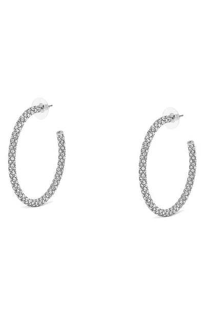 Shop Amina Muaddi Large Cameron Hoop Earrings In Silver Base White Crystals