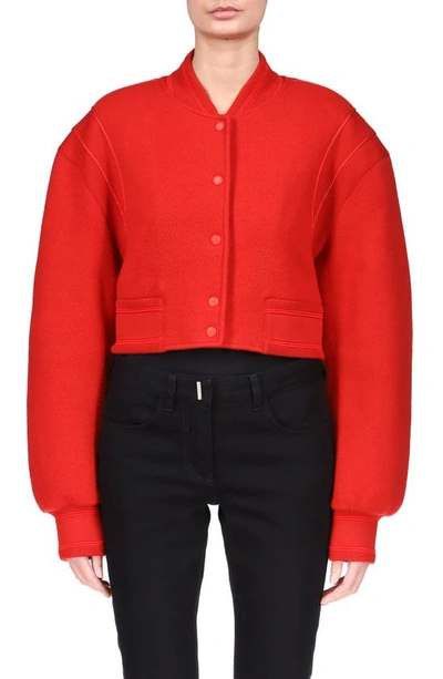 Shop Givenchy Varsity Wool Knit Crop Jacket In Red