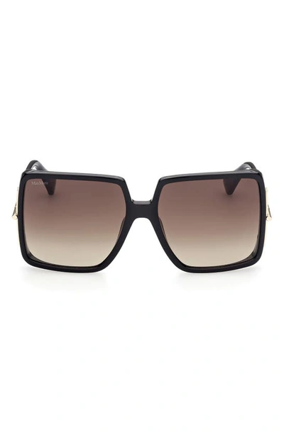 Shop Max Mara 58mm Gradient Square Sunglasses In Shiny Black / Gradient Brown
