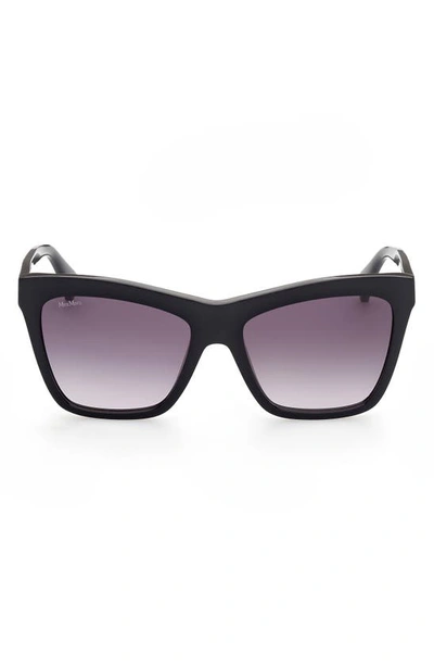 Shop Max Mara 55mm Geometric Sunglasses In Shiny Black / Gradient Smoke