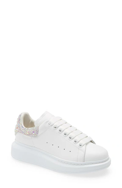 Shop Alexander Mcqueen Oversized Crystal Embellished Sneaker In White